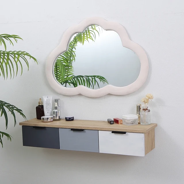 Wood Wall-Mounted Dressing Table Simple Modern Small Apartment Wall-Mounted  Dresser Hanging Closet Beauty Salon Cloud Mirror - AliExpress