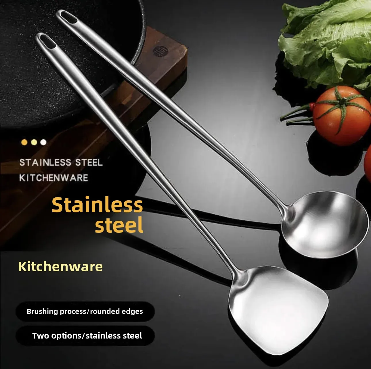Long Handled Stainless Steel 304 Cooking Spatula For Stir Fry Kitchen Tools Home Use Soup Spoon Chef Partition Factory