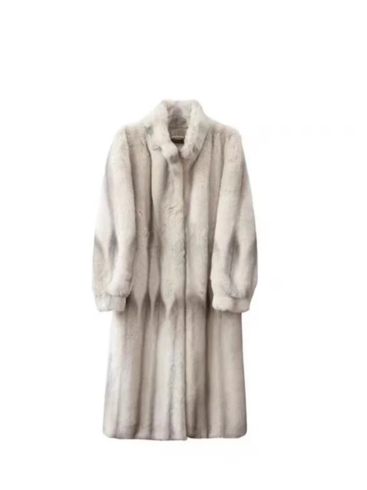 Retro Cross Mink Environmental Protection Fur Coat Female Winter Fur Integrated High Sense Faux Furry Long Below The Knee Jacket