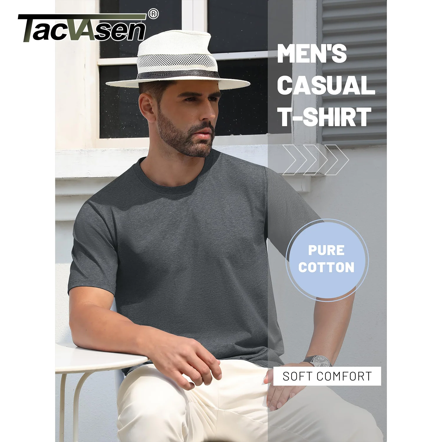 TACVASEN 남성용 반팔 크루넥 코튼 티셔츠, 통기성 캐주얼 티셔츠, 스포츠 풀오버 기본 티셔츠, 탑 의류