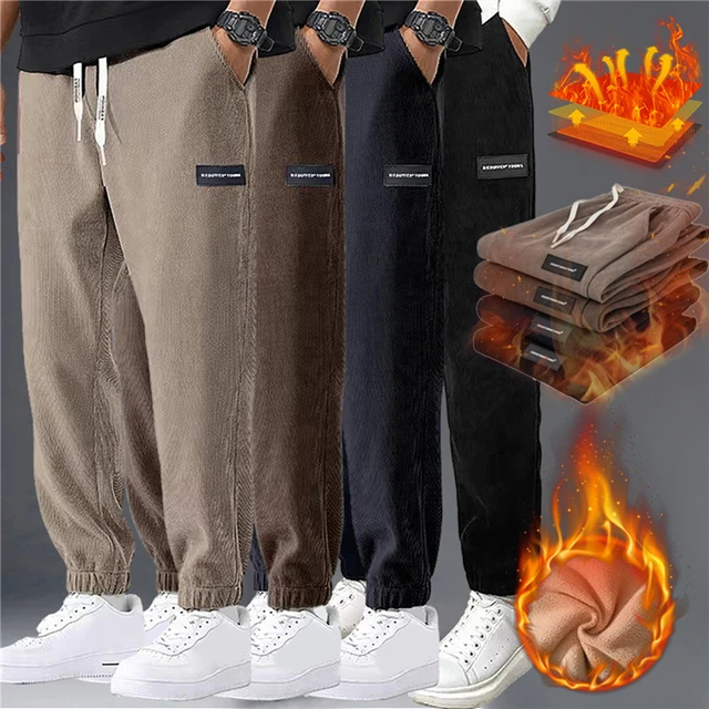 Thermal Pants Man Winter Corduroy Fleece Warm Brushed Thickened Pants Men  Korean Style Clothes fashion casual Trousers for Men