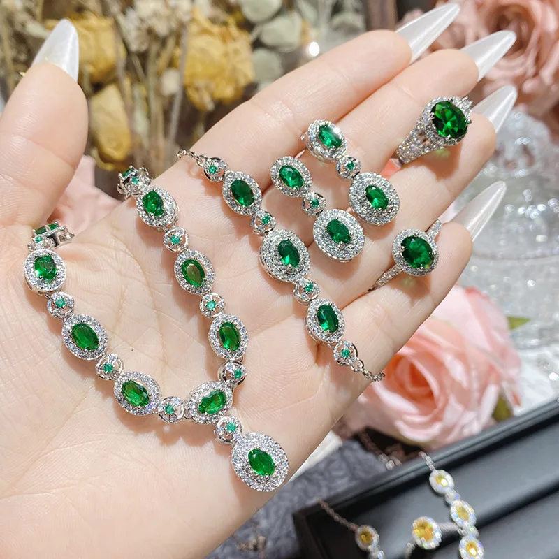 

Four Colors Retro Jewelry Set Medieval Style Earings Light Luxury Necklace Inlaid Zircon Rings For Women Fashion Accessories