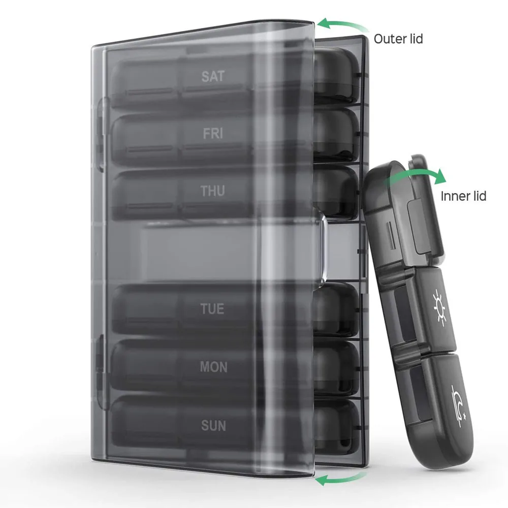 Compact Weekly Pill Organizer, Travel-Friendly with Large Compartments for Vitamins and Medications