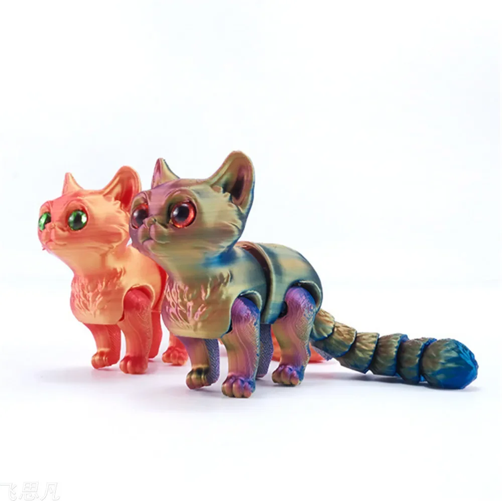 Cute 3D Printed Mini Cat Figure with Glittering Eyes - Movable Joint Room Decor & Kids Gift