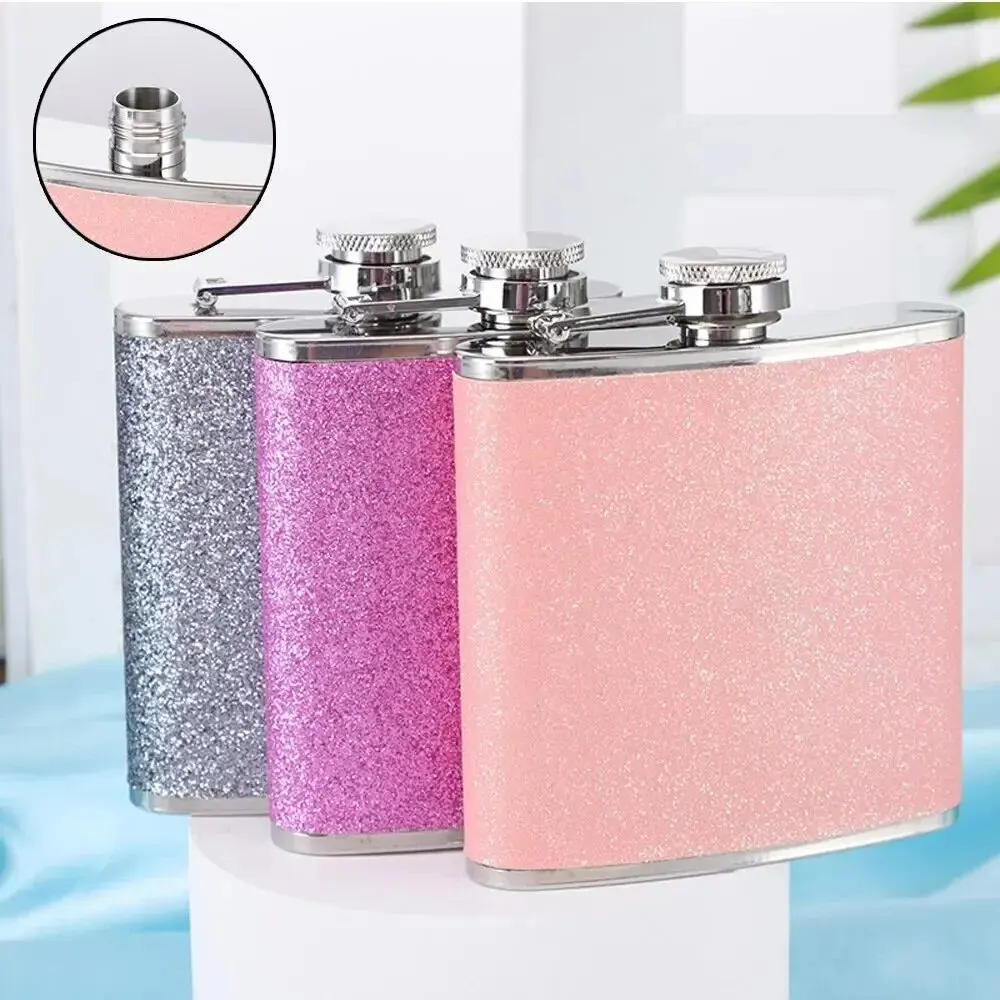 Stainless Steel Hip Flask 1pc 6oz Stainless Steel Hip Flask Glitter Pocket Decorative Flask for Vodka Whisky