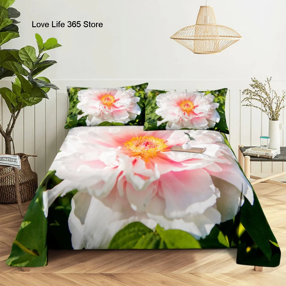 Pink Rose Bed Sheet Sets 3D Print Flowers Flat Soft Cover For Women Kids Girls King Queen Full Twin Size Linen Room Decor 4