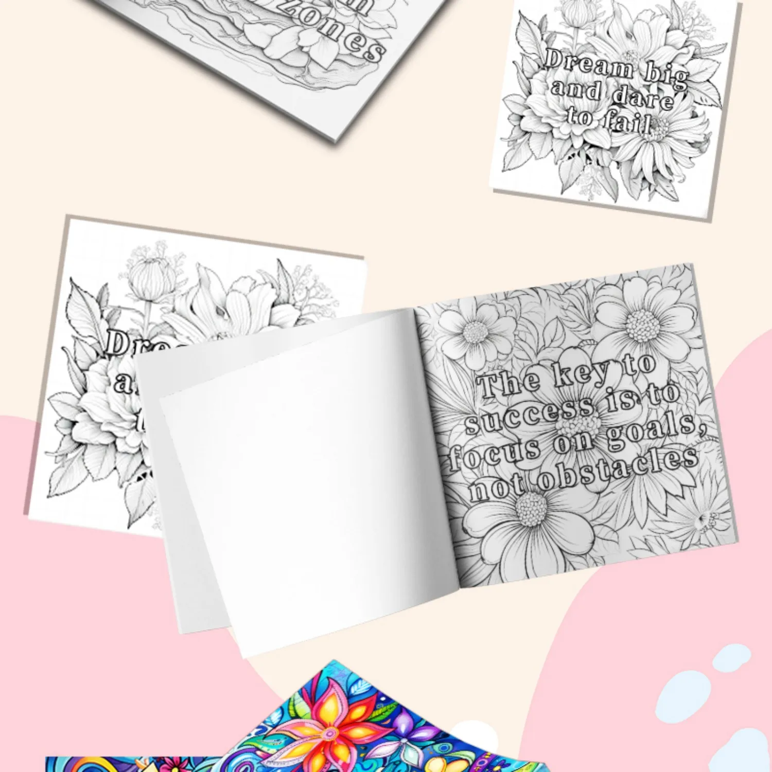 2pcs Adult Coloring Book Filling The Pattern Coloring Creative Positive Words With Floral Designs Booklet For Teens Relaxation 4