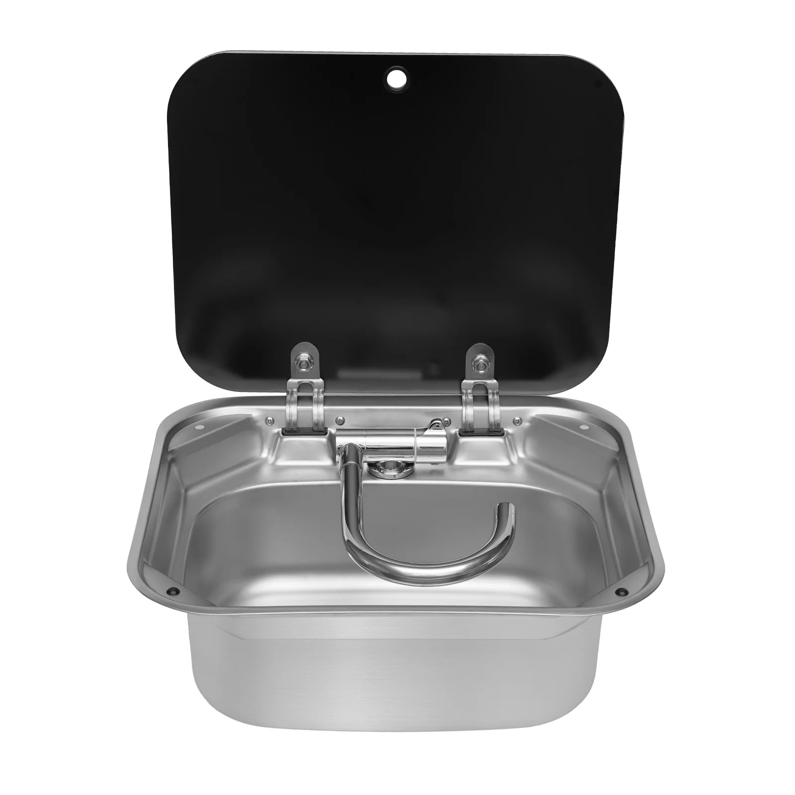 Hand Wash Basin Sink Stainless Steel RV Sink with Glass Lid Hot and Ccold Faucet Camper Accessories for RV Caravan Boat