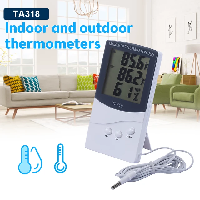 Thermomètre et hygromètre d'intérieur et d'extérieur, affichage numérique  LCD, mesure de la température et de l'humidité de la maison avec sonde  externe de 1.5m - AliExpress