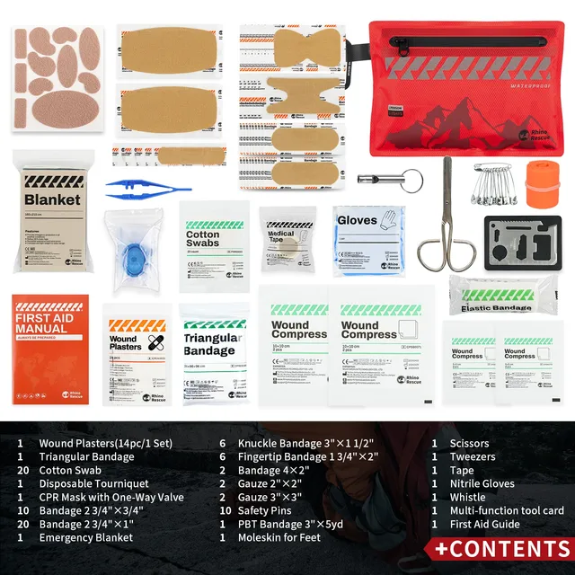 Kit Pronto Soccorso RHINO RESCUE Mini - 118 Pezzi, Impermeabile, Per Casa, Auto, Viaggi E Escursionismo - Foto 7