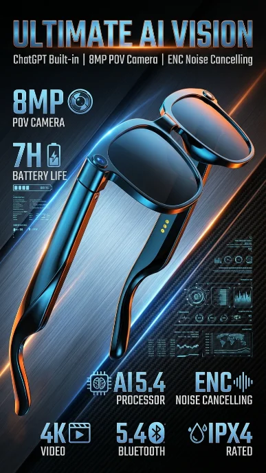 Smart Brille Mit Ki Sprachübersetzung Und Videoaufnahmefunktion_voghion.com