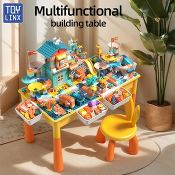 ToylinX Double-Sided Kids Activity with Storage Large Run Building Blocks Table 6-in-1 Multi Play Water Eating Table for Toddler 1