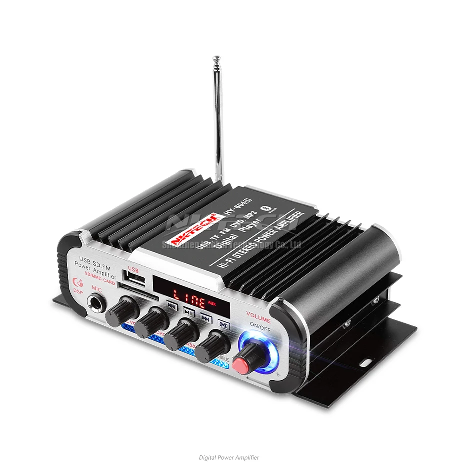 Фото Цифровой автомобильный усилитель мощности NKTECH HY-604S, Bluetooth 5,0, Hi-Fi, домашняя аудиосистема, микрофон, реверберация караоке, 4 канала, 45 Вт, FM, DVD №3
