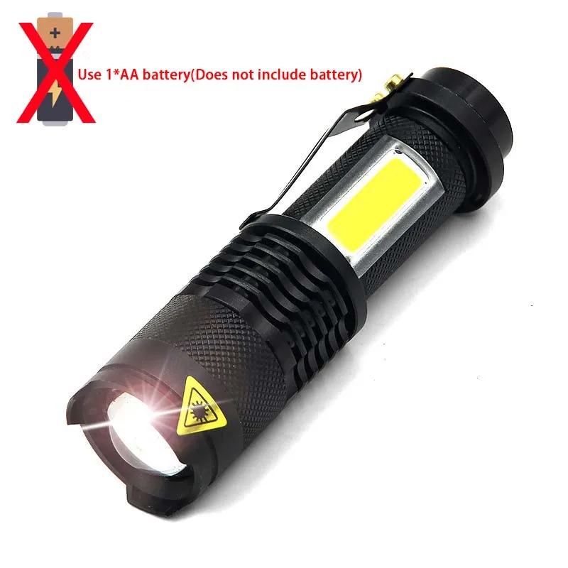 Portable LED Tactical Flashlight Q5 +COB Mini Black Waterproof Zoom LED Torch Penlight Use AA 14500 Battery Lighting Lantern most powerful torch Flashlights