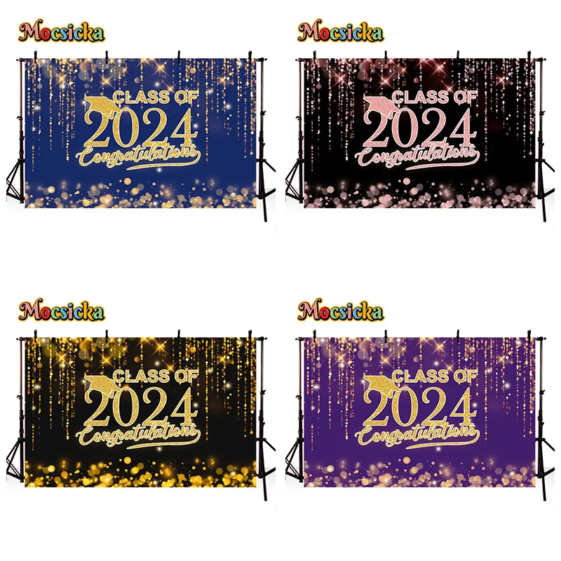 

Mocsicka Graduation Season Photography Background Class Of 2024 New Year Party Pink Glitter Backdrop Photo Banner Studio Props