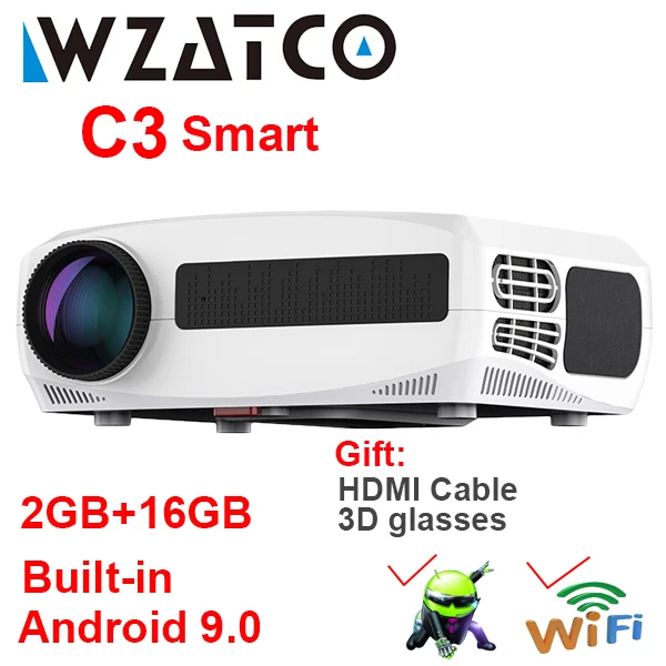 WZATCO C3 4D Keystone LED Projector 4K Android 10.0 WIFI 1920*1080P Proyector Home Theater 3D Media Video player Game Beamer rca projector Projectors