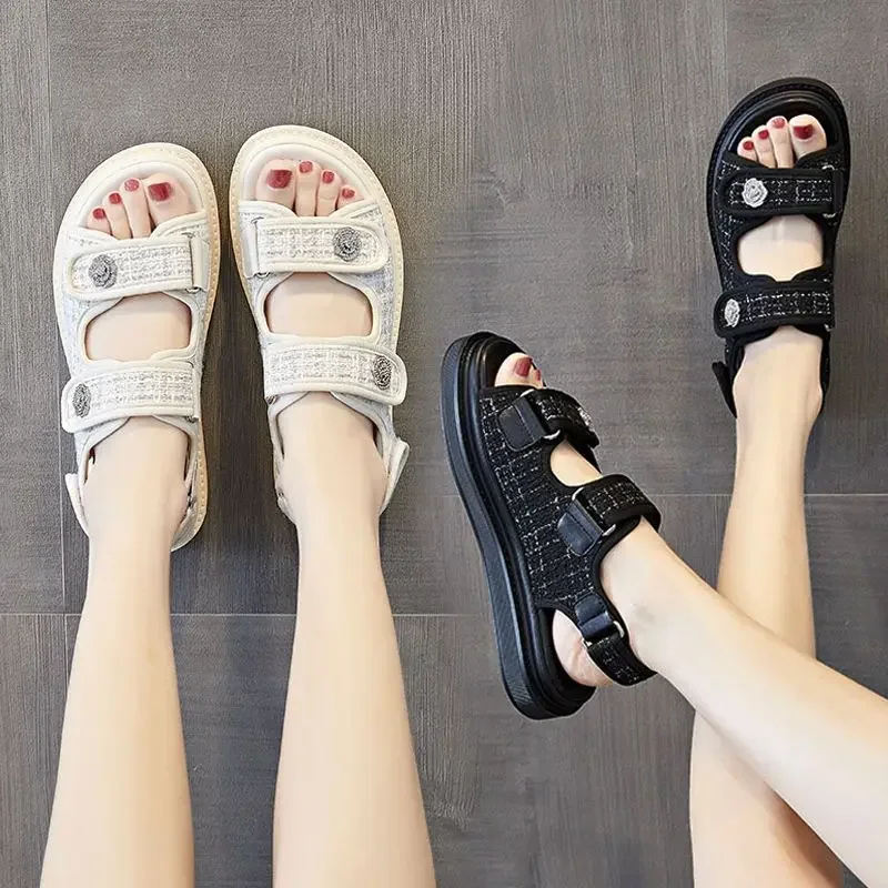Women Sandals BeauToday Platform Sandals Lattice Round Toe Hook Loop Plaid Cloth Summer Casual Ladies Outdoor Handmade 38161