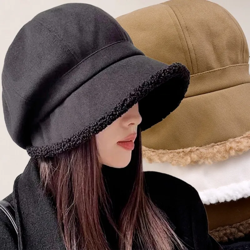 

Winter Beret Hats Women Girls Retro Solid Color Velvet Octagonal Hats Thickened Warm High Quality Casual Hat Fashion Accessories