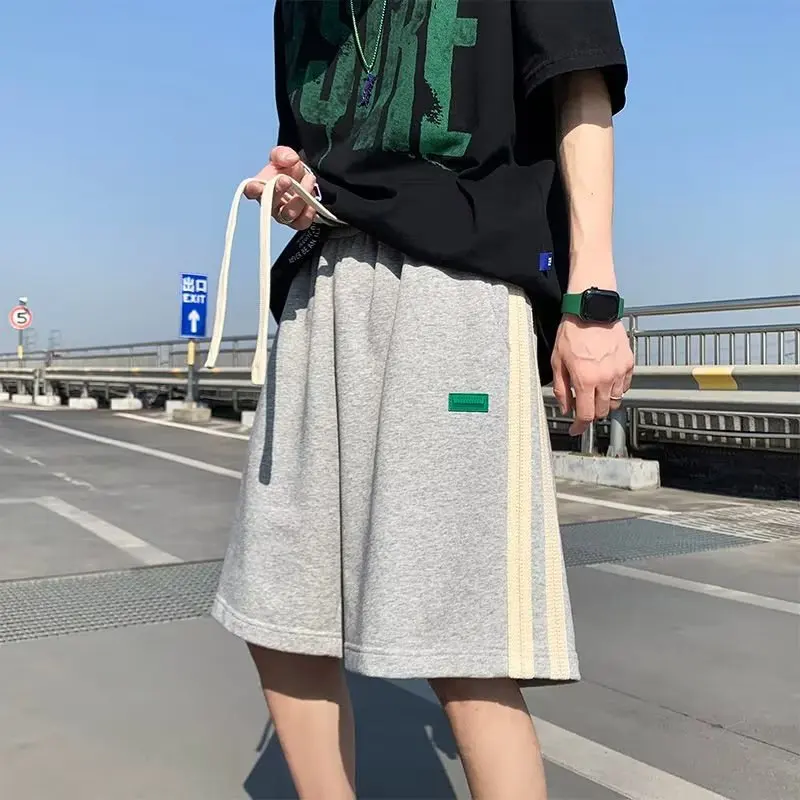 Fashion High Street Men New Summer Motion Youth Patchwork Striped Casual Loose Straight Cylinder Comfortable All-match Shorts