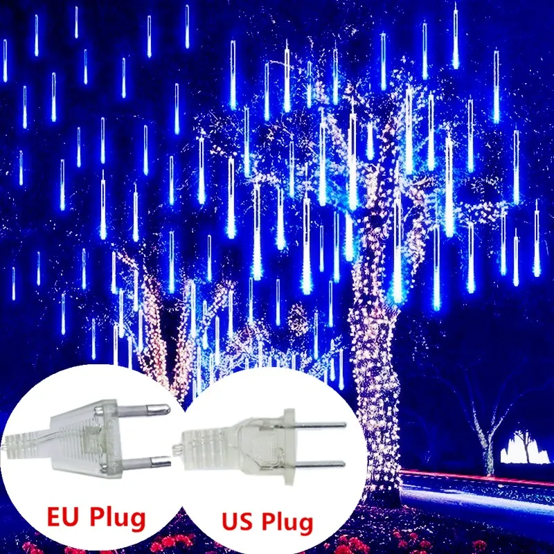 50cm - 8 tubes Prise US - Bleu Guirlande lumineuse LED effet pluie de  météores, 30-50cm, décorations'arbre de