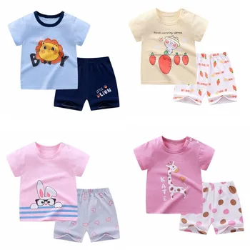 0-4 anni Chirldren abiti estivi t-shirt + pantaloncini ragazzi e ragazze vestiti Casual larghi del fumetto Stripe o-collo 2 pezzi set semplici 1