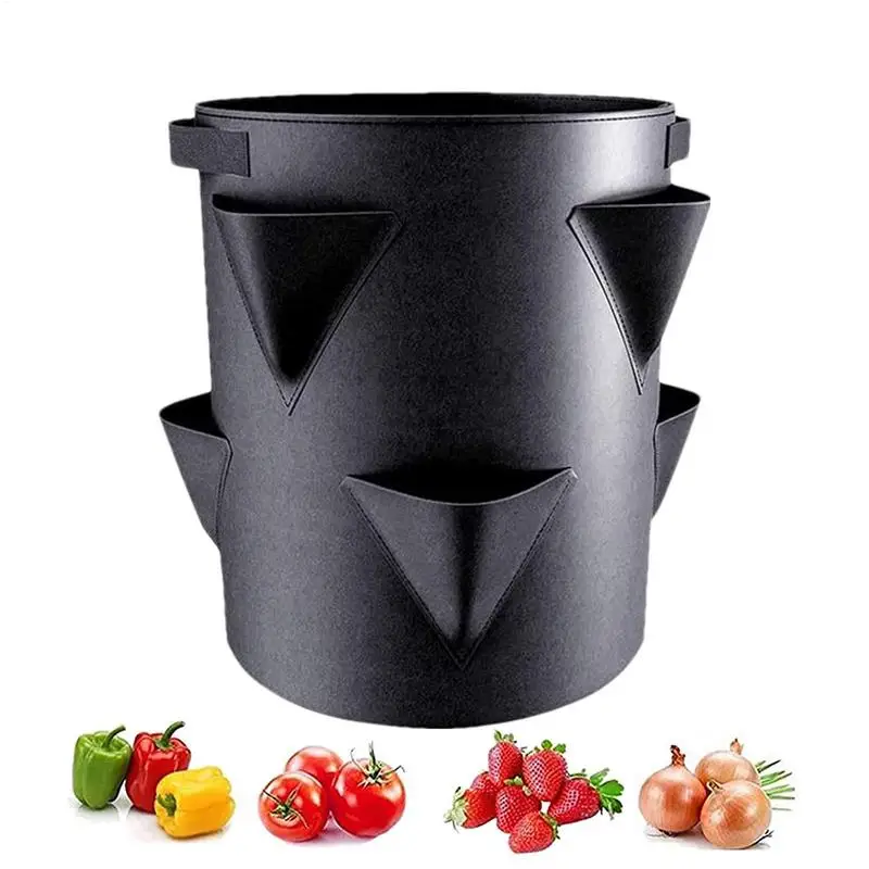 strawberry planting bag 7 Gallons Grow Bag With 6 Side Grow Pocket Portable Tomato Planting Bags Strawberry Pots Planting Pots