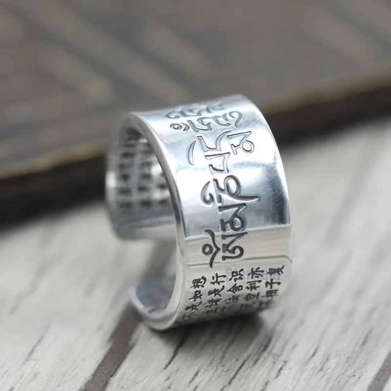 

Thai Silver Individual Heart Opening Couple Models Ring Retro Style Foot Silver Ring S925 Sterling Silver Jewelry Buddhism