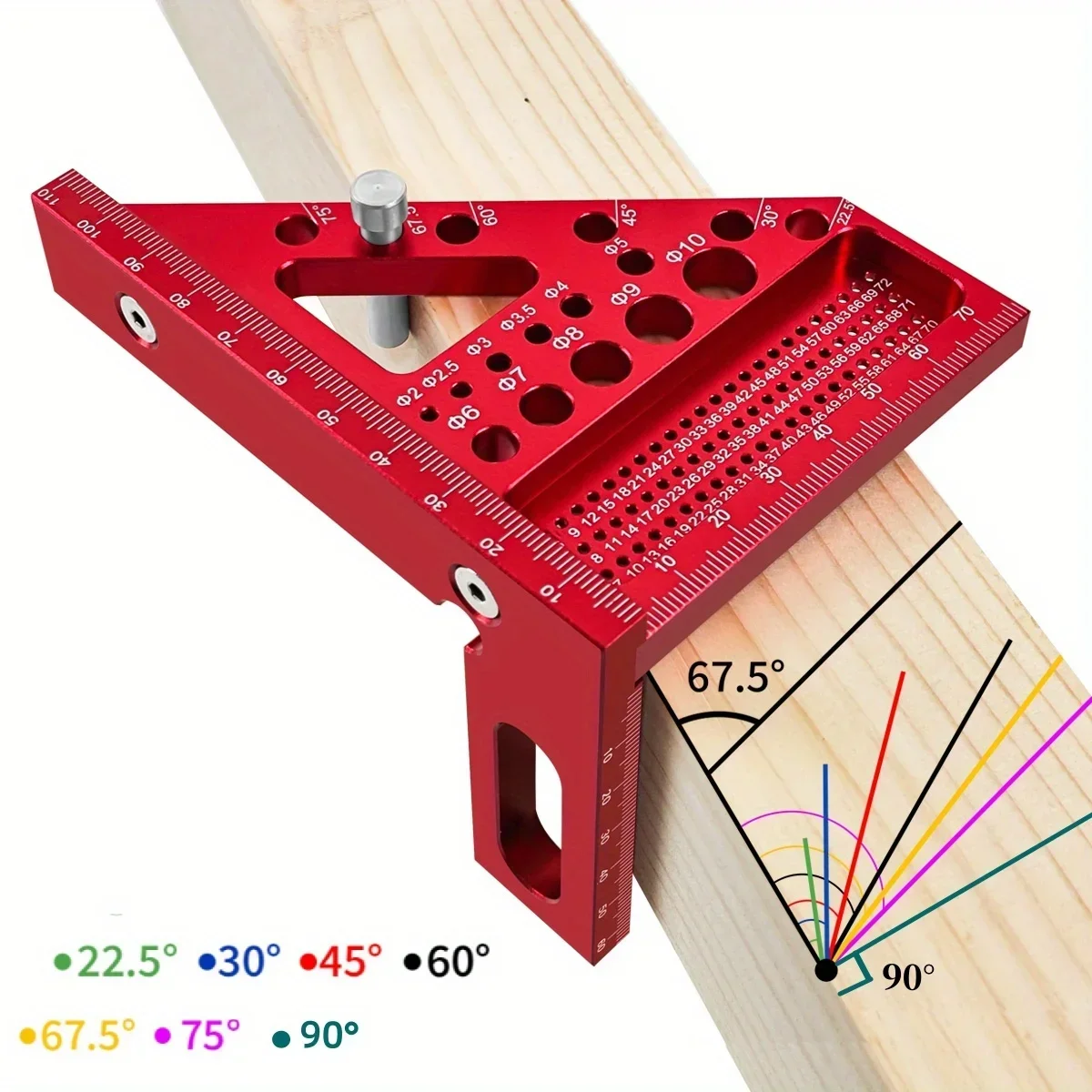 3D Multi-Angle Metric Measuring Ruler, 45/90 Degree Aluminum Alloy Square Protractor, High Precision Layout Measuring Tool