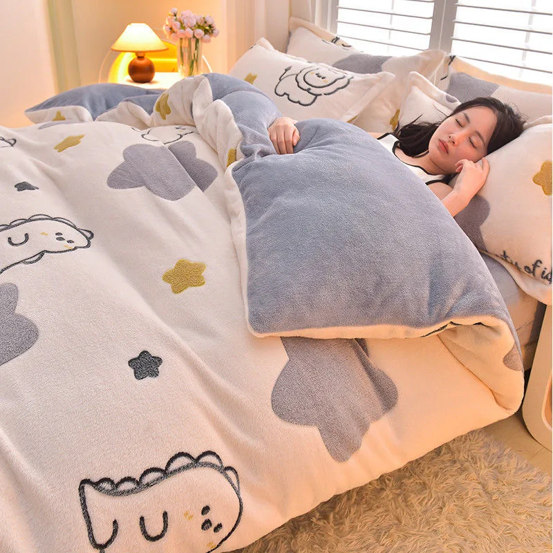

Flannel Winter Quilt Cover Soft Warm Coral Fleece Comforter Cover 1pcs Thickening Warm Duvet Bedding Cover without Pillowcase