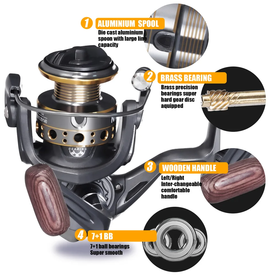 HNGM Spinning Reel Vissen Spoel 1000-6000 Full Metal Spool 5.2: 1/4,8: ​​1 Vissen Spinning Spool 13 1BB Karper Vissen Salt Water Spool (Spool Capacity : 5000 Series