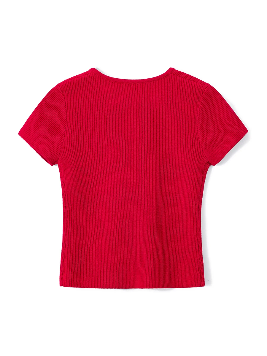 

Женская футболка с коротким рукавом, V-образным вырезом и пуговицами