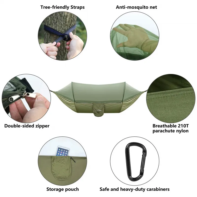 2021 Camping Hammock with Mosquito Net Pop-Up Light Portable Outdoor Parachute Hammocks Swing Sleeping Hammock Camping Stuff