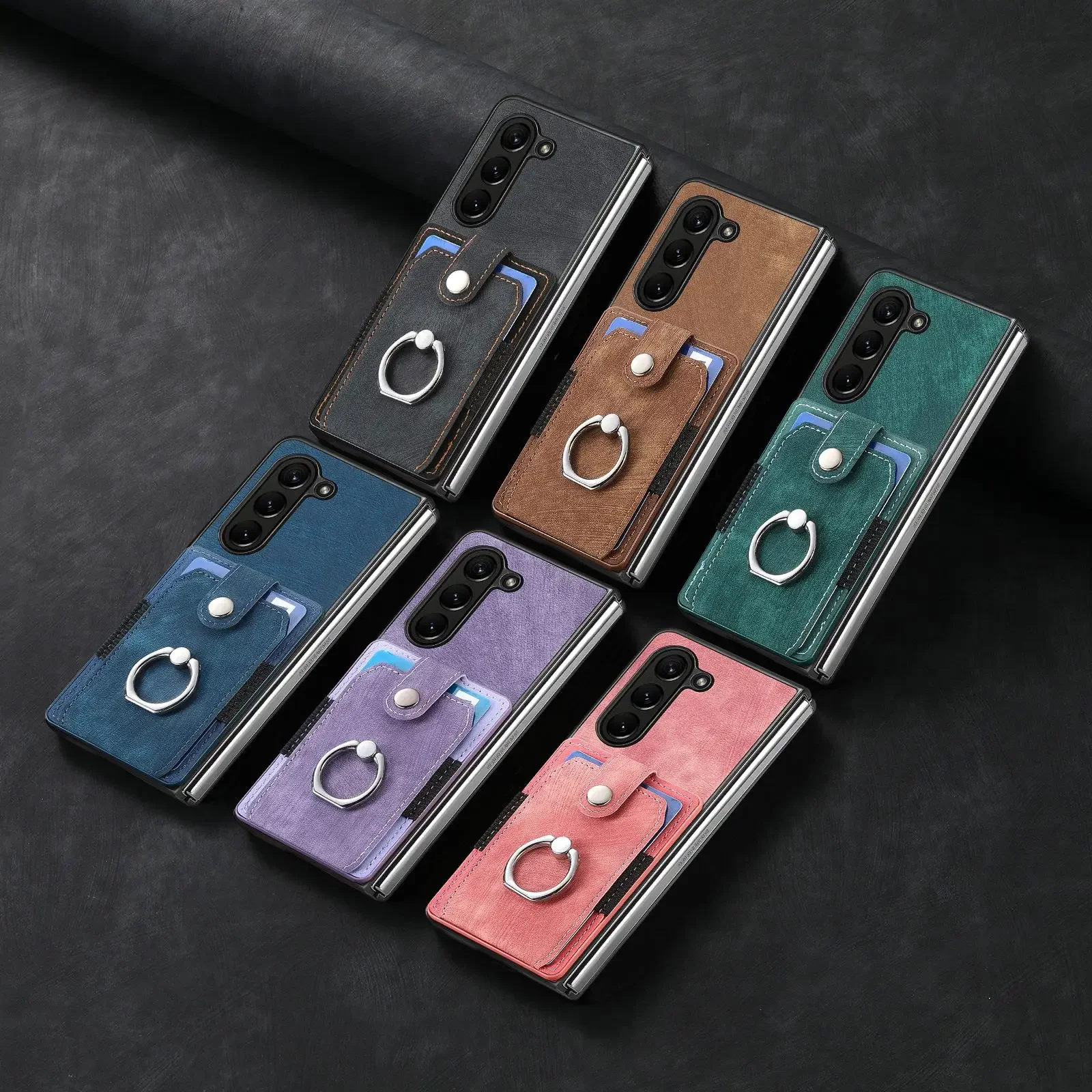 Retro Artificial Leather Wallet Phone Case with Ring Holder for Samsung Galaxy Z Fold 7 6 5 4 3 Fold7 Fold6 5G Card Slot Cover | Gaffar India
