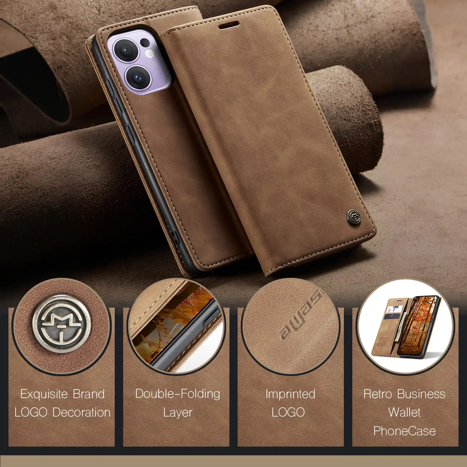 Luxury Retro Leather Wallet Phone Cover with Multiple Card Slots and Stand Function