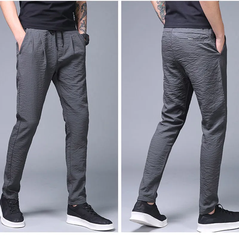 Summer Elegant Fashion Harajuku Slim Fit Trousers Loose All Match Sport Casual Pants Solid Pockets Ultrathin Straight Leg Pants