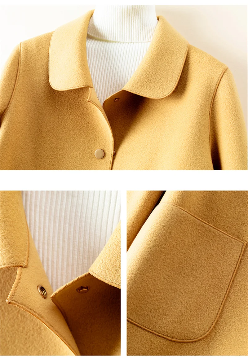 High-Quality Double-Sided Woolen Coat For Women 2024 New Short Temperament Doll Neck Mother's Outfit Woolen Coat Female Red Came
