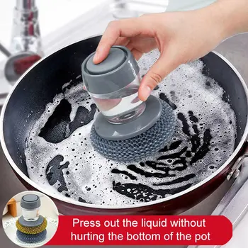 1pc Portable Kitchen Soap Dispensing Dishwashing Tool Brush Easy Use Scrubber Wash Clean Tool Kitchen Cleaning Tool 1