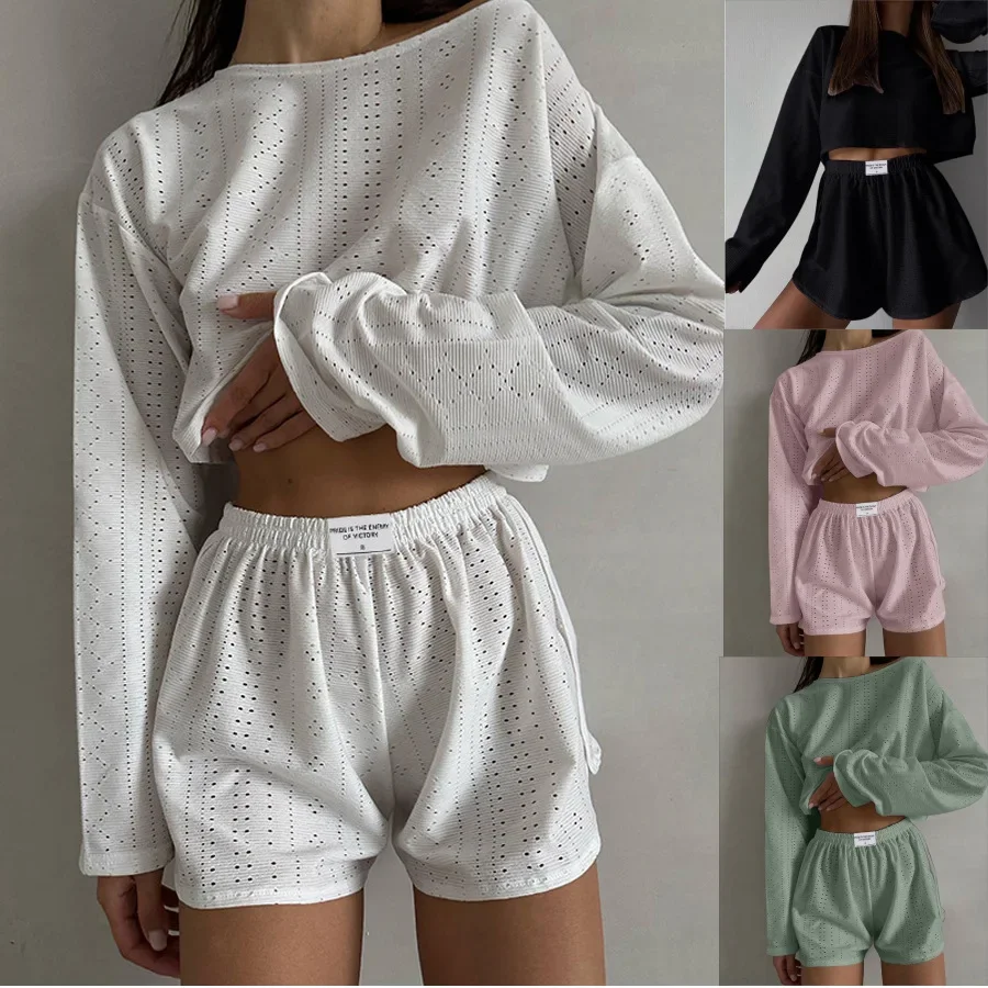 Pajamas for Women's Home Suit Spring Summer Pyjama Set Long Sleeve Tops with Shorts Sleepwear Loungewear Nightwear Pijama Mujer