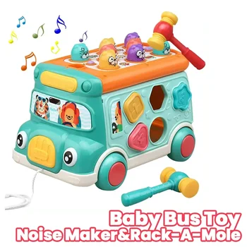 Baby Bus Toy Noise Maker Learning Educational Musical Toys Rack-A-Mole Shape Blocks Sorting Game for Toddler Gift for Newborn 1