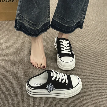 2026 Summer New Thick Slippers Fashion Casual Women Sandals Canvas Bottom Heightening Shoes Female Indoor Women Low Sneakers 1