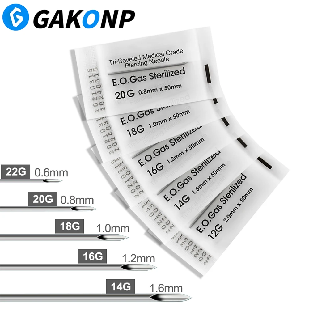 20pcs Piercing Needles 12g 14g 16g 18g 20g 5 Size Mix Needles Piercings