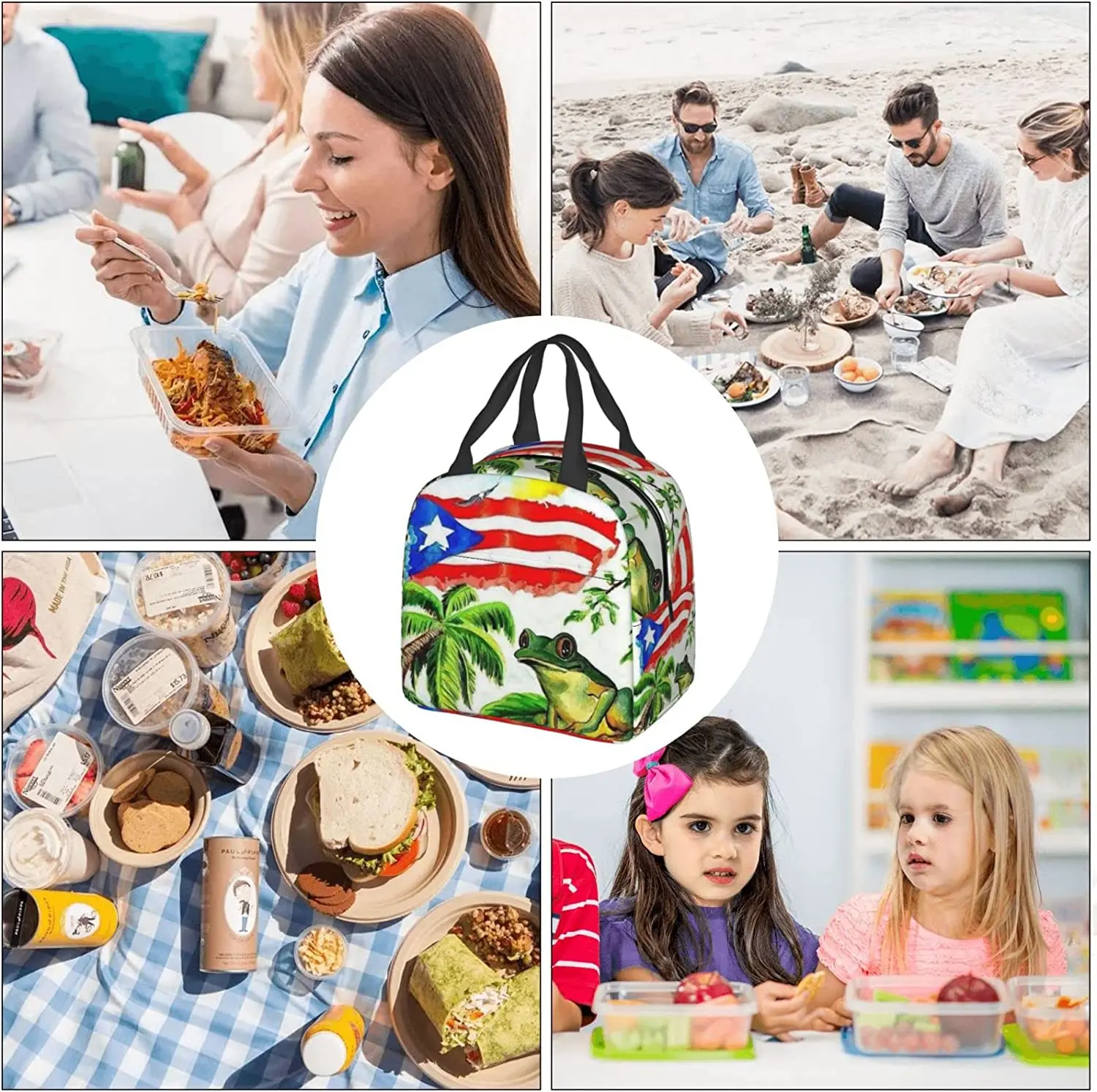 Insulated Lunch Bag Reusable Cooler Thermal Puerto Rico Tote Bag With Front Pocket For Women Men Travel Work Hiking Picnic lunch bag bento bag cooler bag