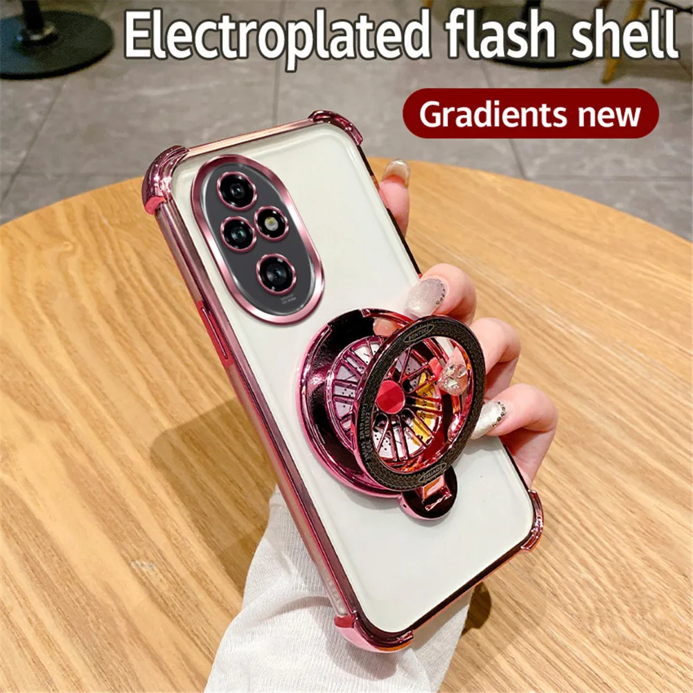 Luxury Glitter Plating Shockproof Silicone Phone Case with Spinner Stand Holder