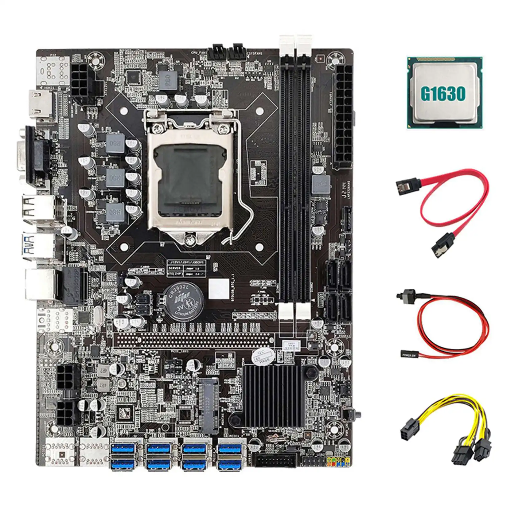 

B75 ETH Mining Motherboard 8XPCIE to USB+G1630 CPU+6Pin to Dual 8Pin Cable+SATA Cable+Switch Cable LGA1155 B75 Mainboard