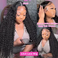 Perruque Lace Front Wig Deep Wave brésilienne naturelle, cheveux bouclés, 13x4, HD, 180% de densité 4