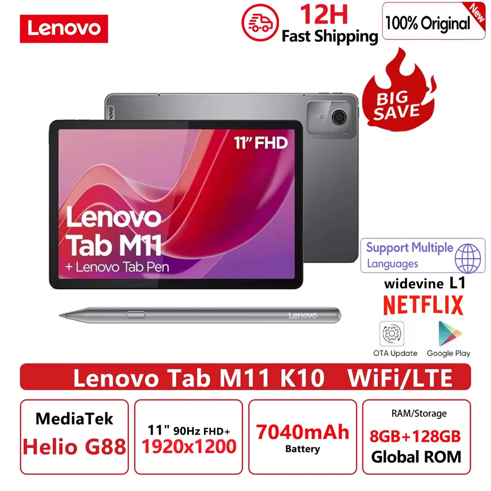 Global ROM Lenovo Tab M11 k10 11” 90Hz Display Android 13 L1