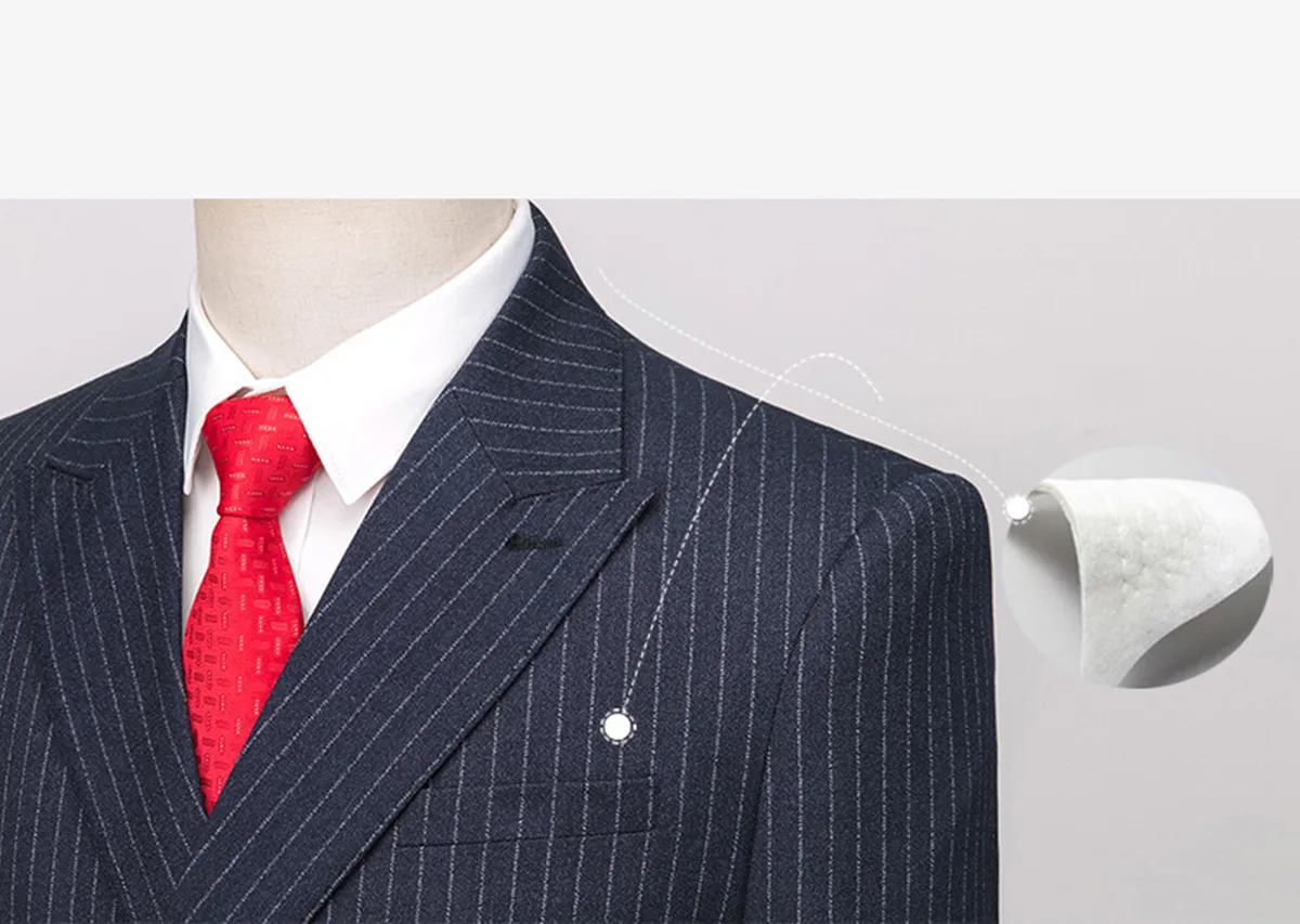 Elegant Male Suit 2023 New Stripes Double Breasted British Blazer + Vest + Pants 3Pcs Business Tuxedo Groom Wedding Men's Suit