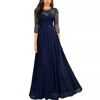 2026 European Patchwork Evening Dress, Round Neck Lace Long Dress, Fashionable and Elegant