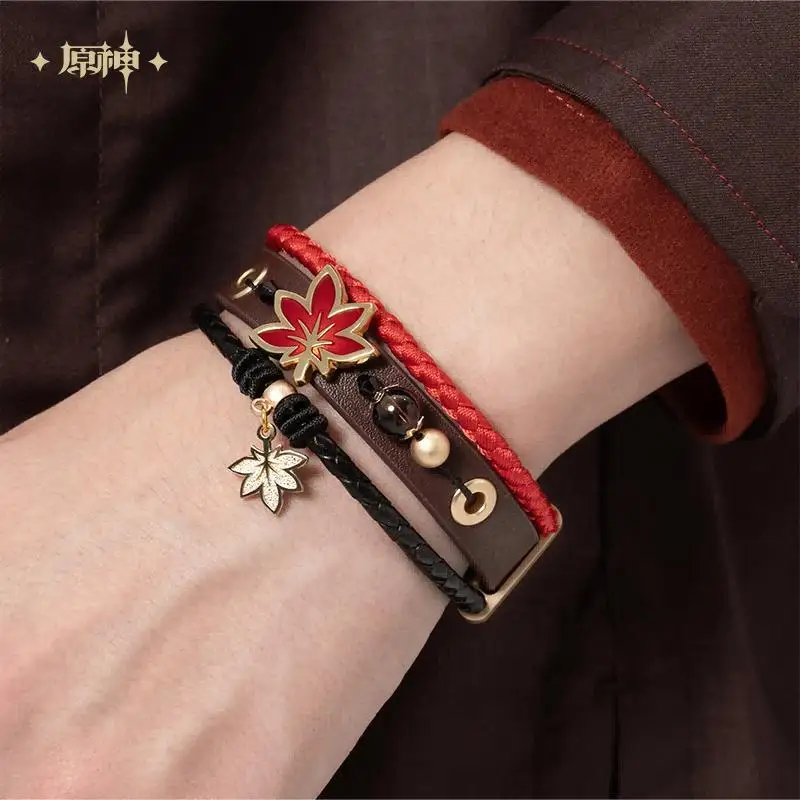 

Genshin Impact Kaedehara Kazuha Cosplay Bracelet Unisex Punk Jewelry Bracelet Maple Leaf Pendants Charms New Year Birthday Gifts