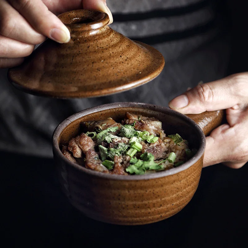 Casserole Hand Stew Bowl With Cover Coarse Pottery Soup Rice Porridge Clay Bowl
